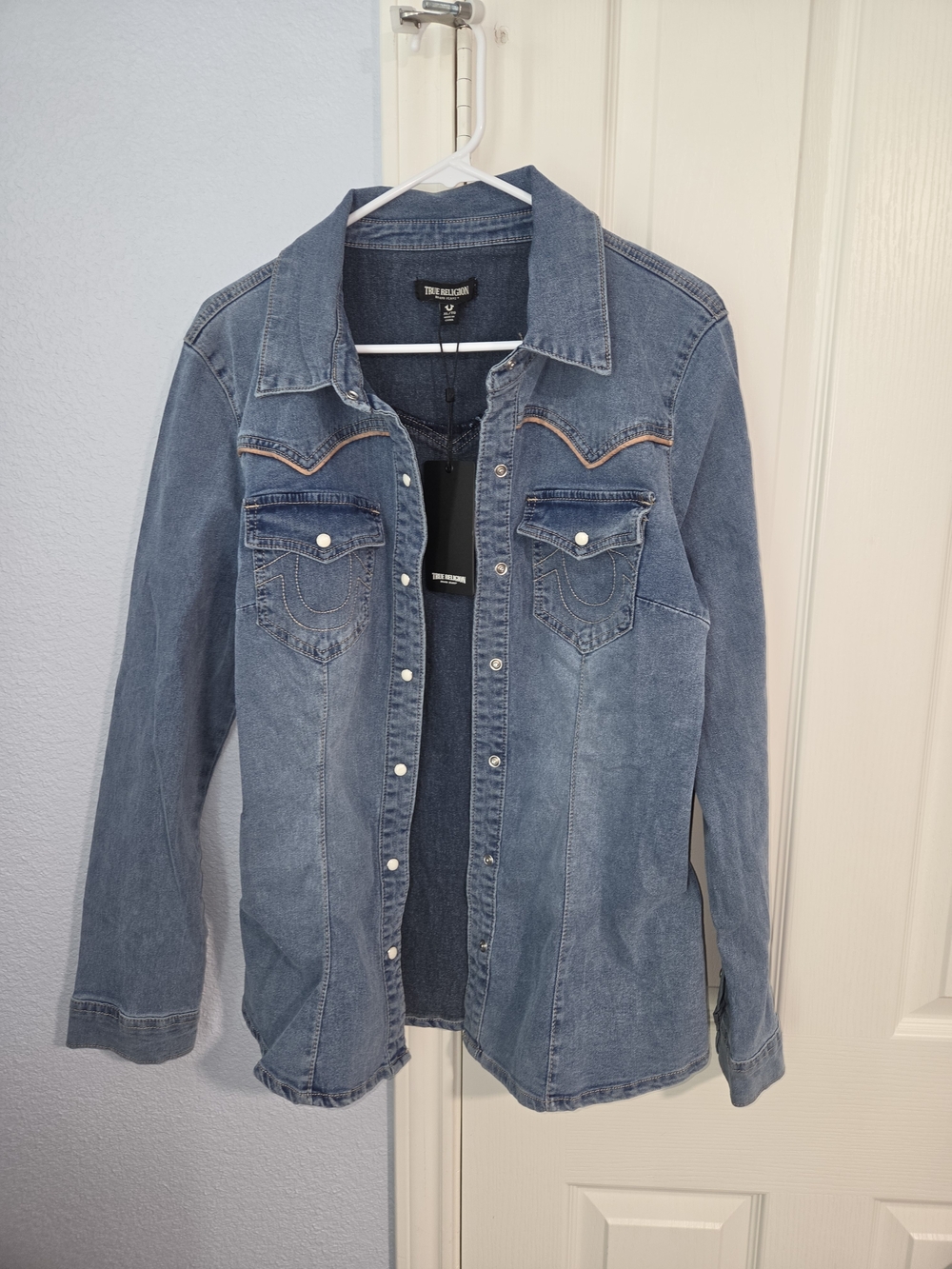 True Religion LS Chambray Western Shirt Size XL